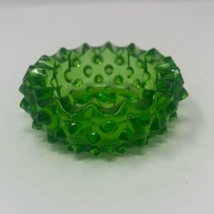 FENTON Green Glass Hobnail Ashtray Trinkets Dish Vintage